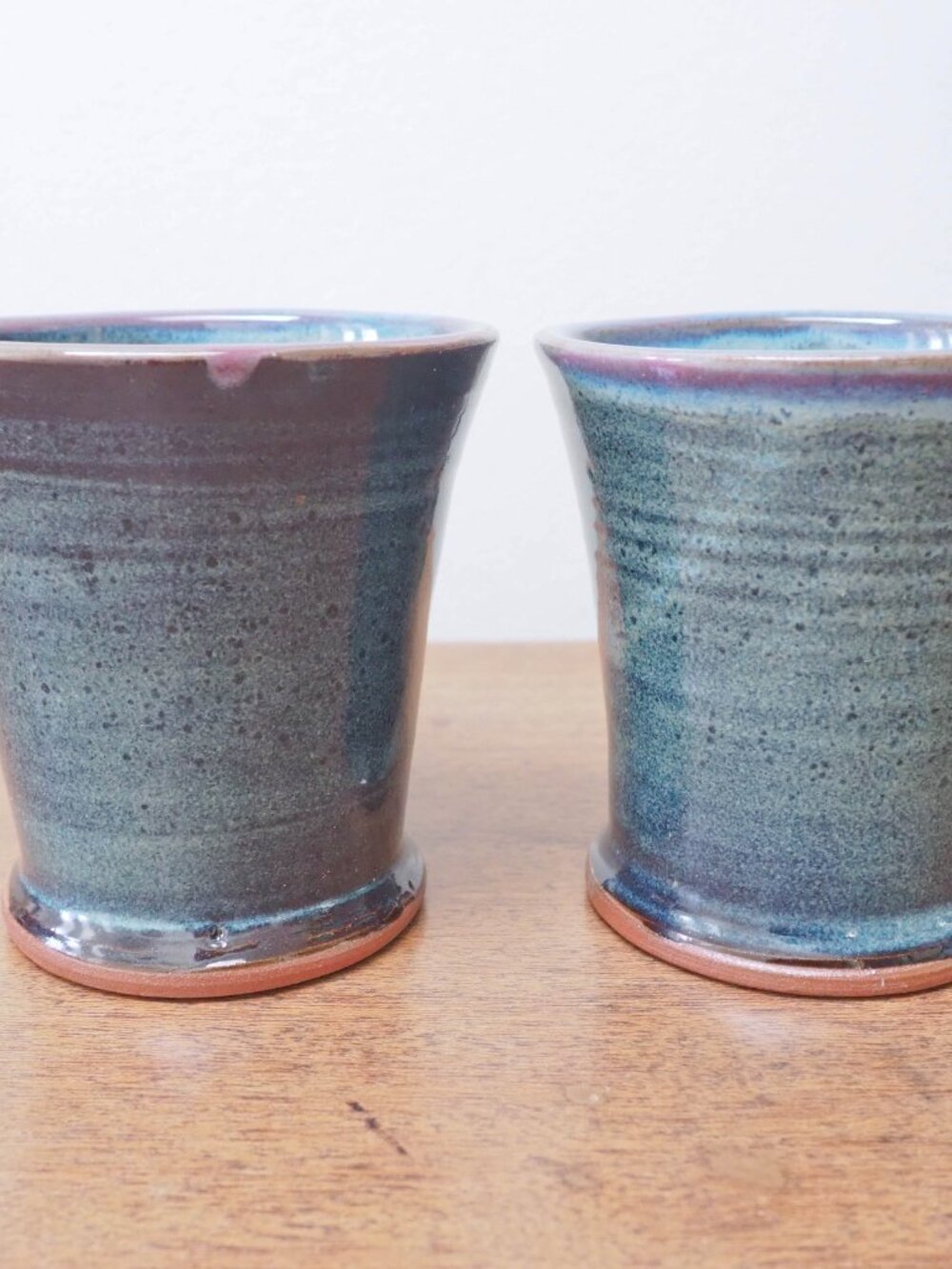Vtg Handmade Ceramic Mug Pair - Ceramic Cabin Coffee Cup Duo - Picture 3 of 11